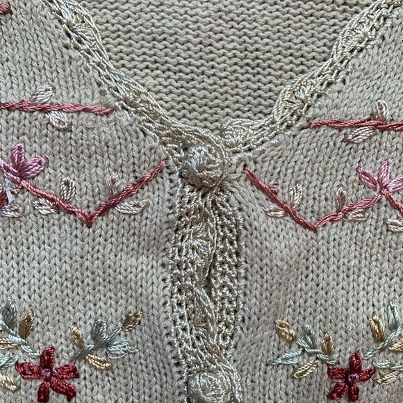Vintage Cream Cardigan with Pink and Yellow Floral Embroidery - Picture 6 of 10